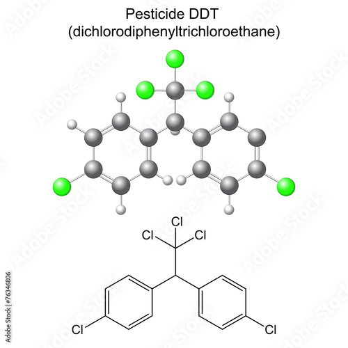DDT pesticide - structural chemical formula and model