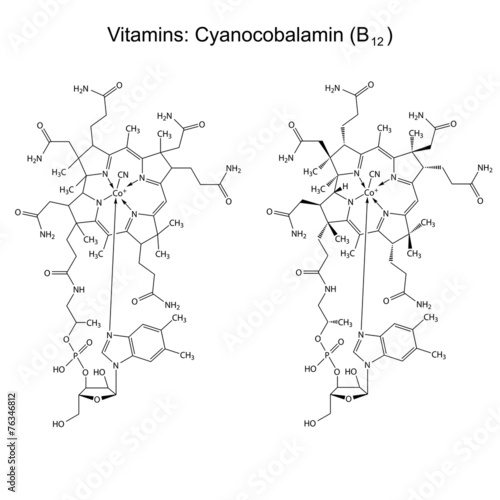 Chemical formula of vitamin B12 - cyanocobalamin