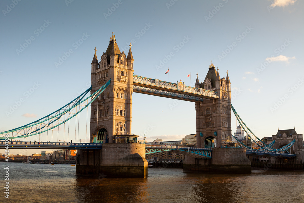 Tower Bridge at sunset & night twilight London, England, UK..