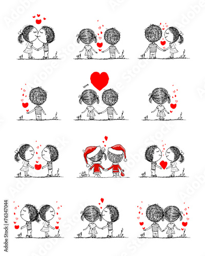 Couple in love together, valentine sketch for your design