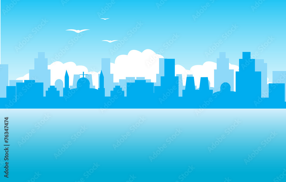 Silhouette of the city on seaside Silhouette of the city on seaside