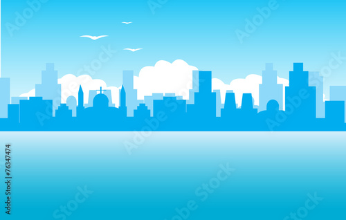 Silhouette of the city on seaside