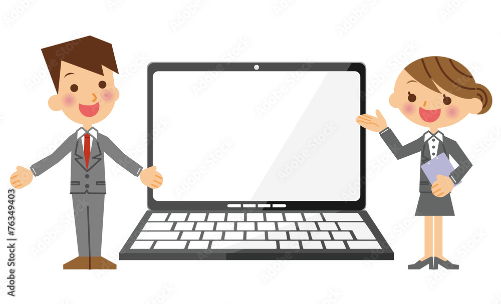 ビジネスマンとビジネスウーマンとノートPC ビジネスマンとビジネスウーマンとノートPC