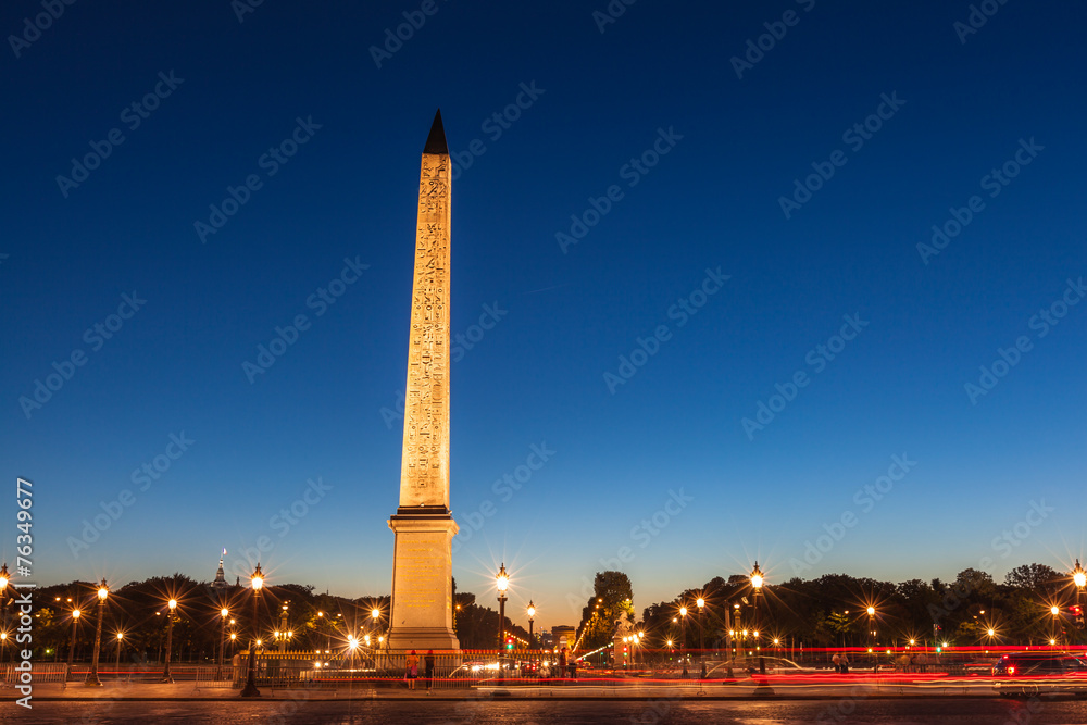 Luxor Obelisk on Place de la Concorde at nightfall