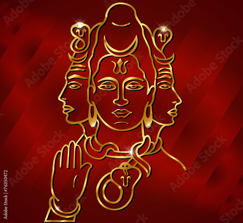illustration of Hindu deity lord Shiva with red satin effect