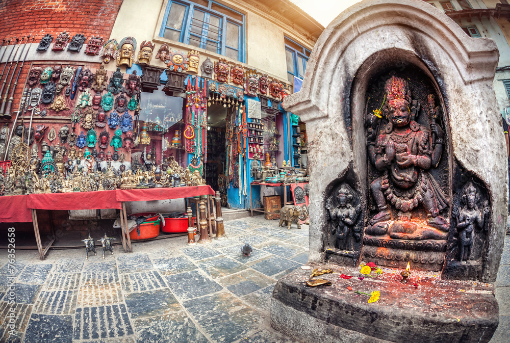 Hindu statue and Souvenir shop in Nepal