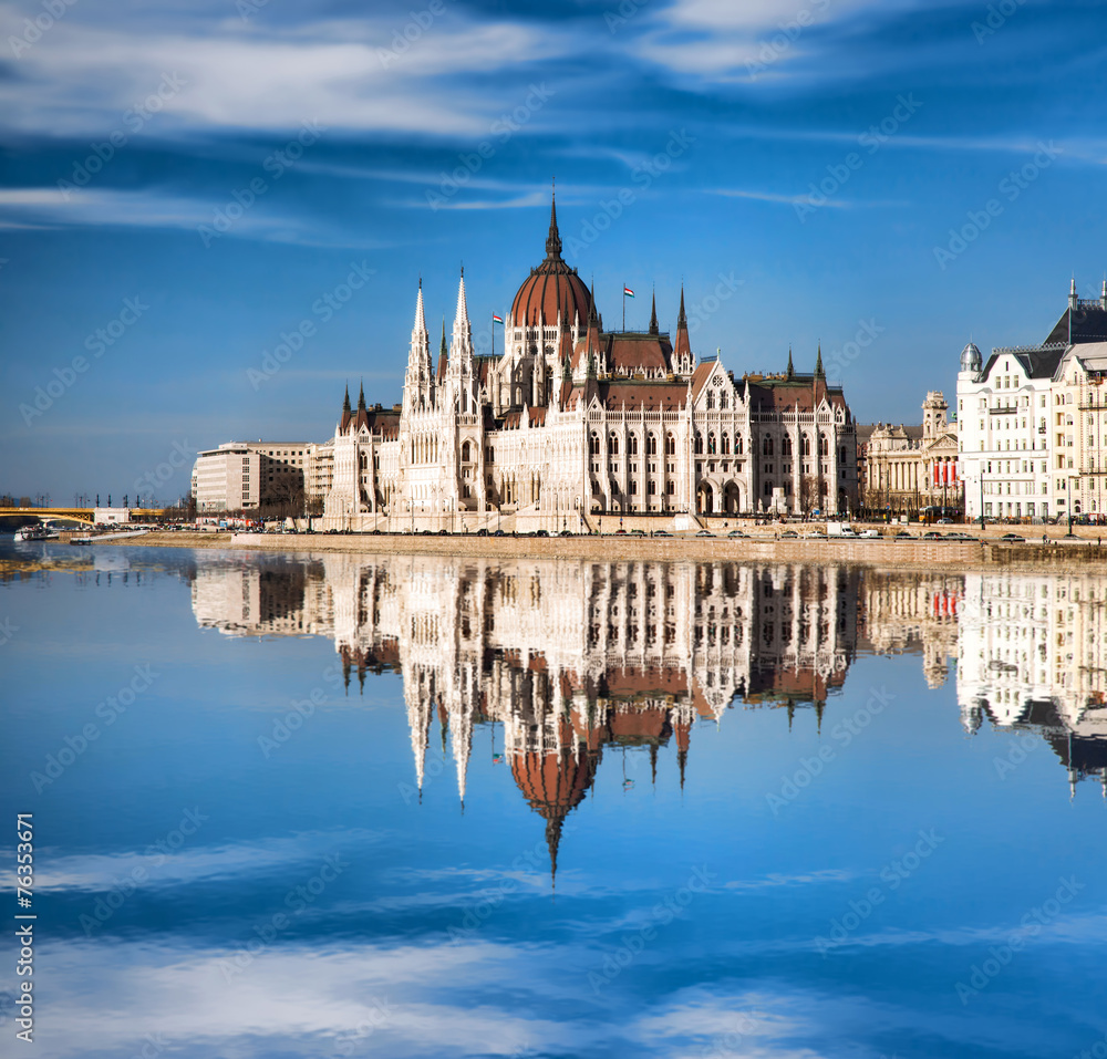 Parliament with Danube river in Budapest, Hungary