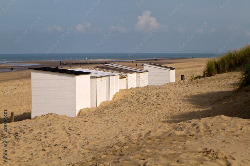 Strandkabine, Strand, Dünen, niederländische Nordseeküste Strandkabine, Strand, Dünen, niederländische Nordseeküste
