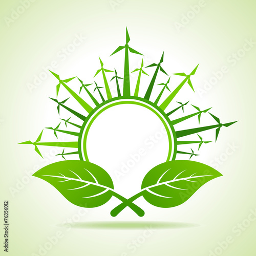 Ecology concept - Leaf with wind mill stock vector