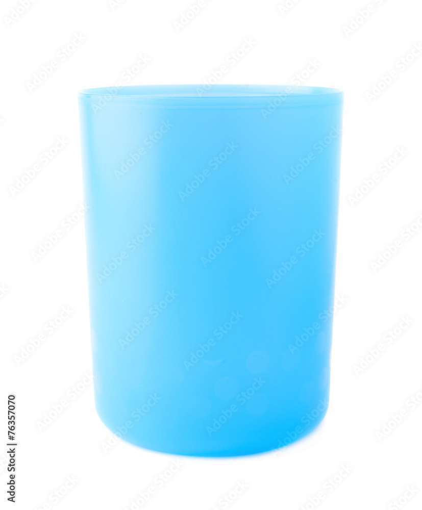 Blue plastic beaker cup isolated