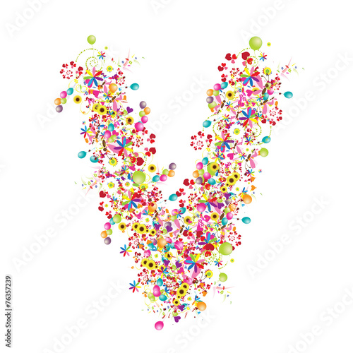 Fototapeta Naklejka Na Ścianę i Meble -  Floral letter V for your design.