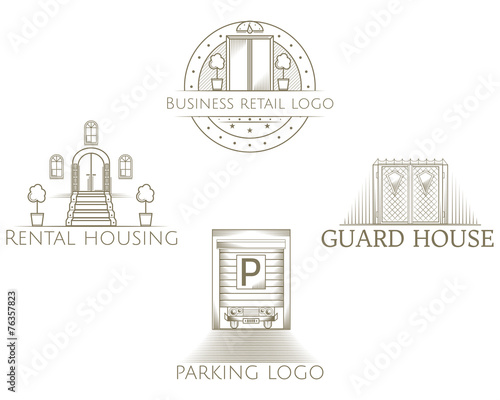 Set of vector illustrations of vintage entrance icon with text