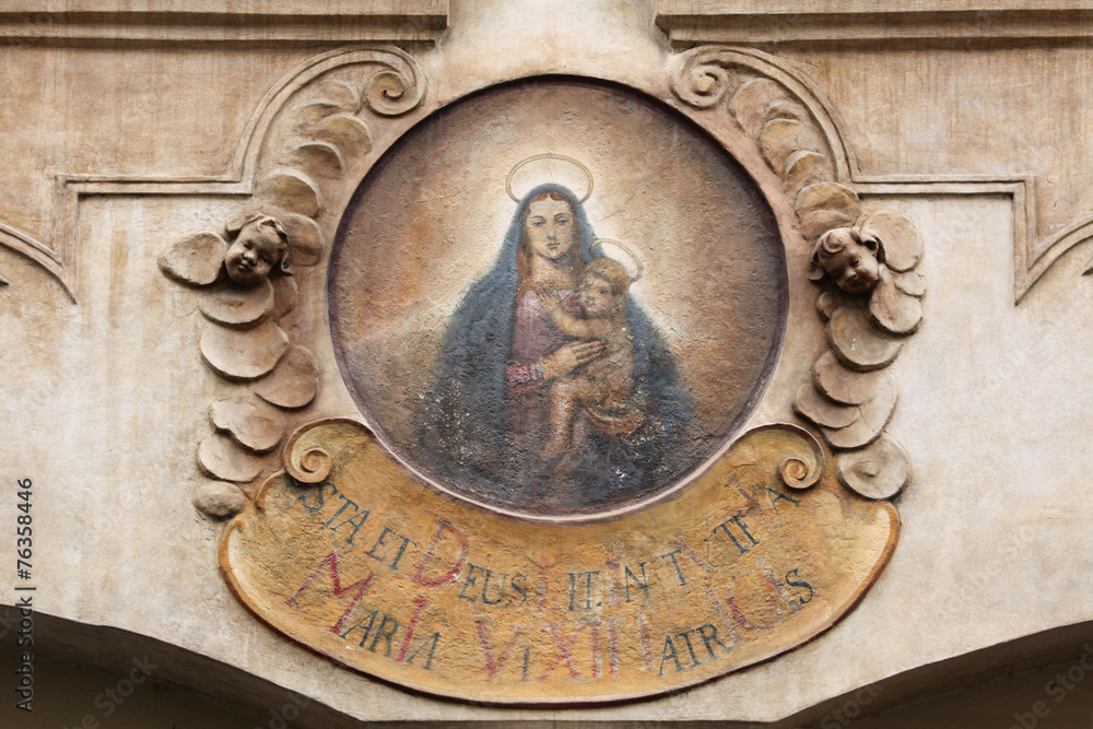 Madonna with Child. House sign at Mala Strana in Prague.