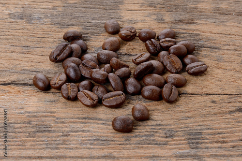 Coffee beans on wood texture