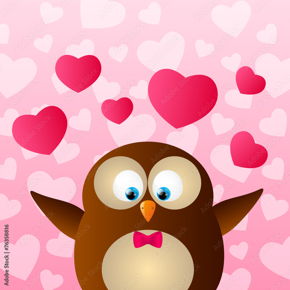 Valentines day card with cute owl