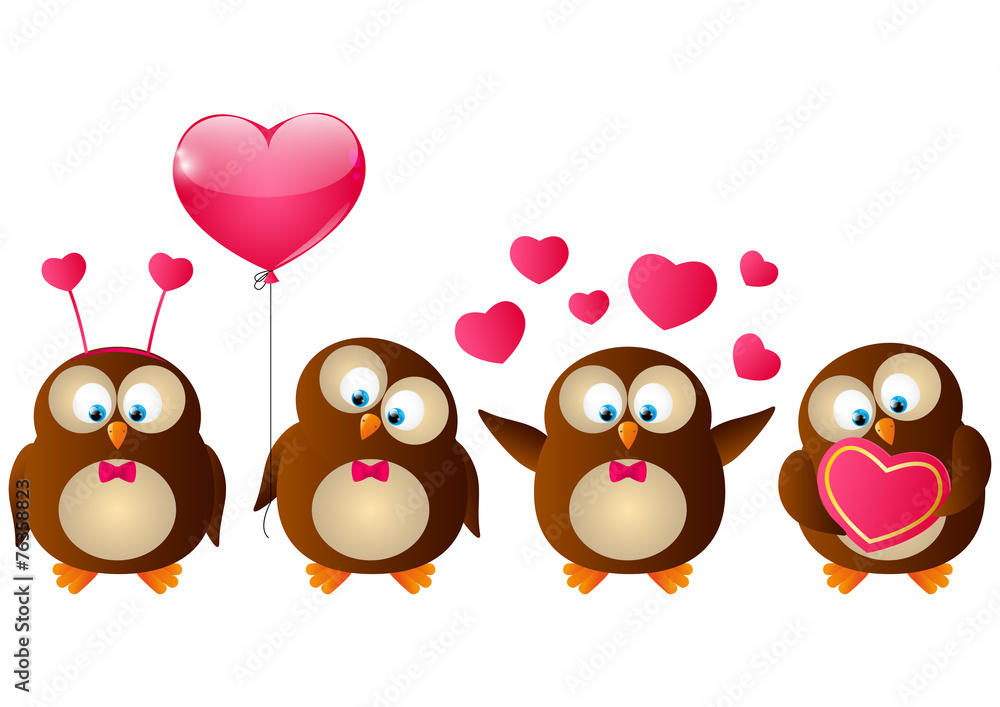 Set of Valentines day owls Set of Valentines day owls