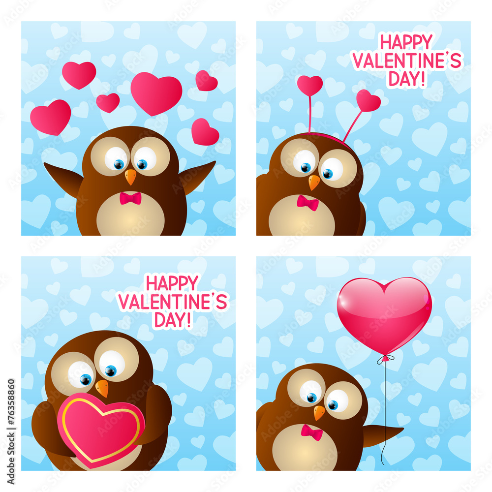 Naklejka Valentines day cards with cute owl