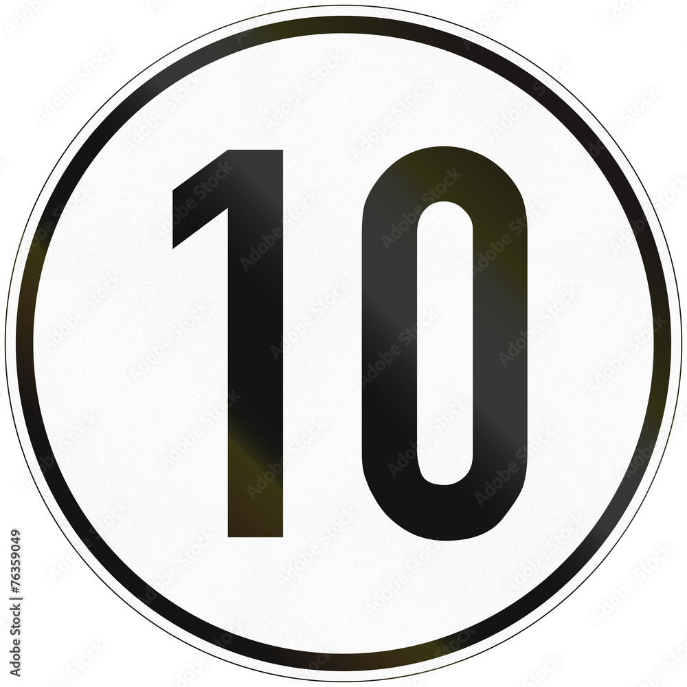 German speed sign placed on vehicles that must not exceed a speed of 10 kilometers per hour German speed sign placed on vehicles that must not exceed a speed of 10 kilometers per hour
