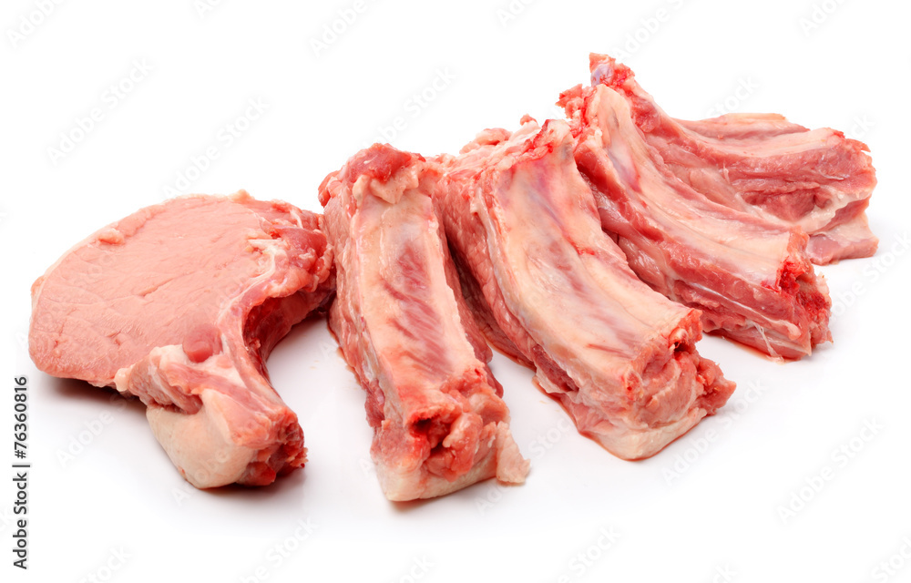 Raw pork ribs isolated on white