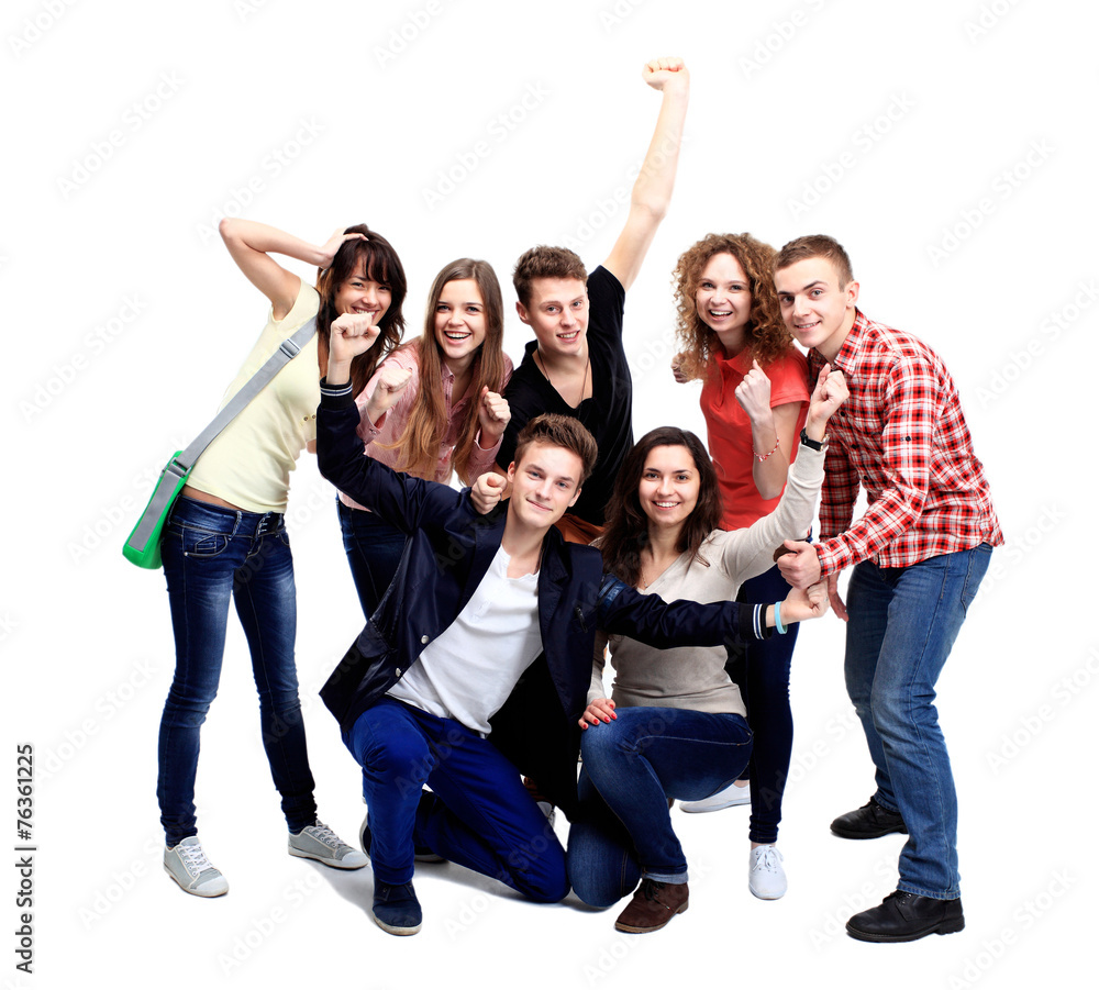 Casual group of excited friends isolated on white Casual group of excited friends isolated on white