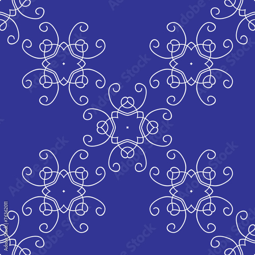Seamless Damask Background Pattern on Blue