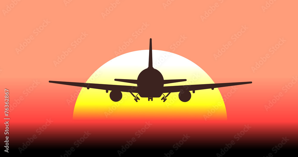 silhouette of an airplane taking off in background the sun silhouette of an airplane taking off in background the sun