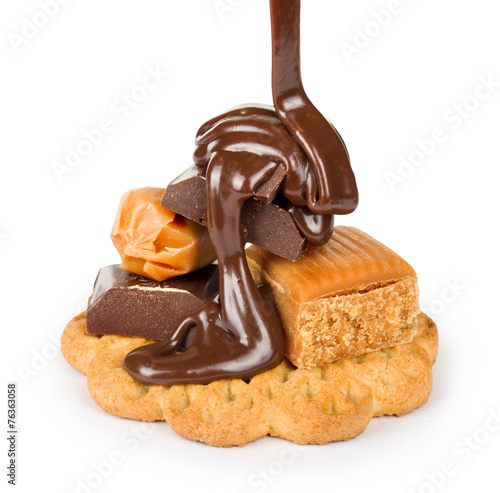 hocolate syrup on a cookies on white background photo