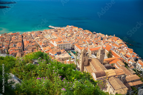 aerial view of Cefalu Duomo Cathedral