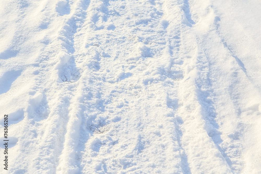 White snow with footprints White snow with footprints