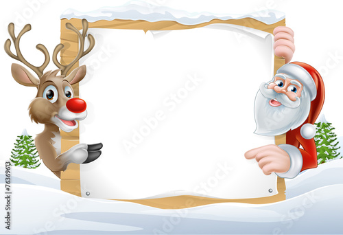 Christmas Santa and Reindeer Sign