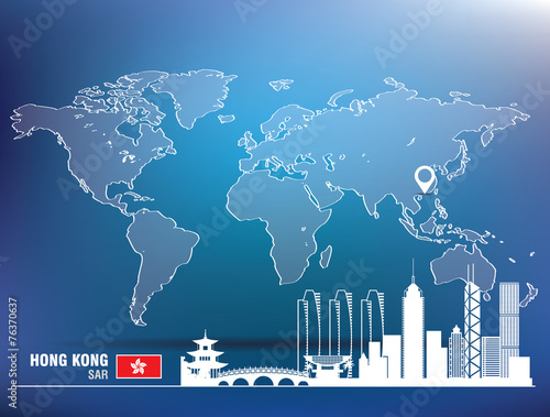 Map pin with Hong Kong skyline