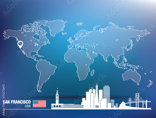 Map pin with San Francisco skyline