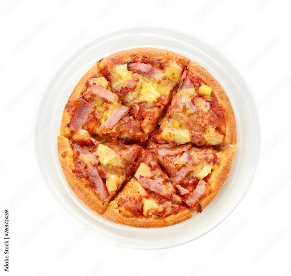 Pizza on the plate isolated on white background