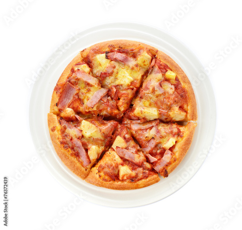 Pizza on the plate isolated on white background