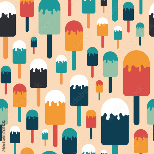 Seamless pattern with colorful ice cream on a stick.