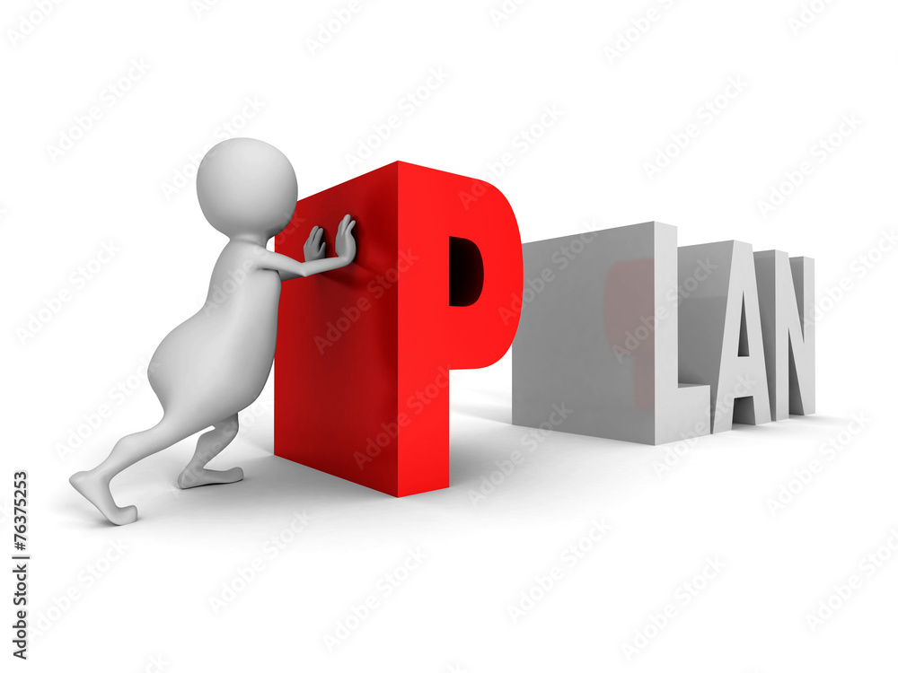 white 3d man build concept PLAN word with letters white 3d man build concept PLAN word with letters