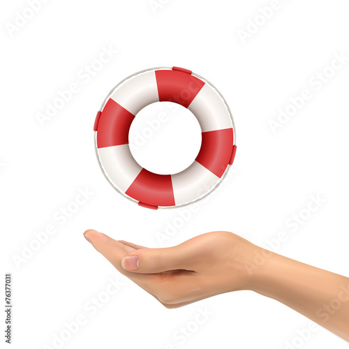 3d hand holding a lifebuoy