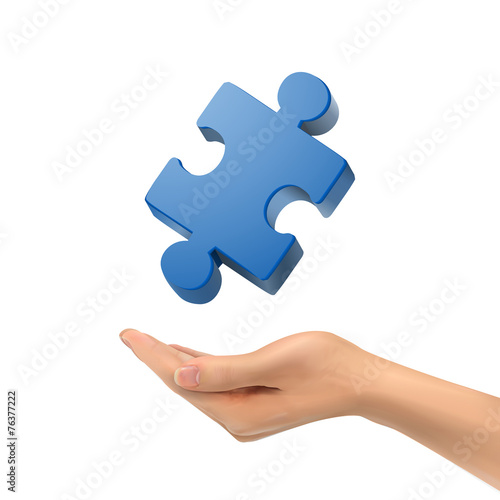3d hand holding jigsaw puzzle piece