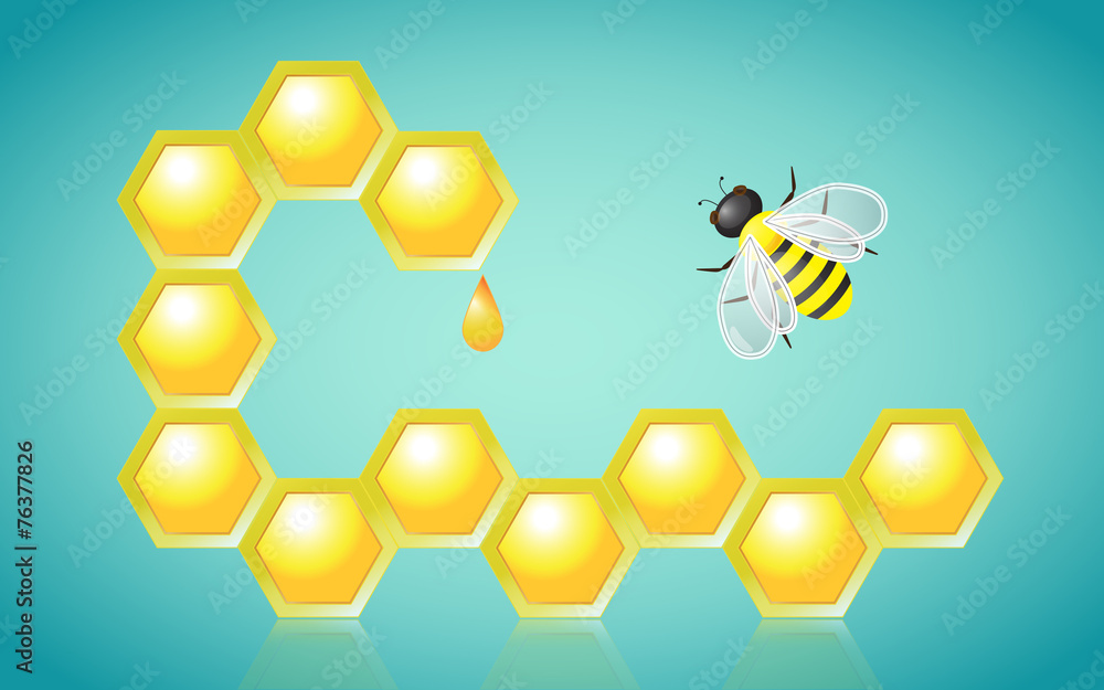 Honeycombs Honey Drop and Bee Vector Illustration - obrazy, fototapety, plakaty 