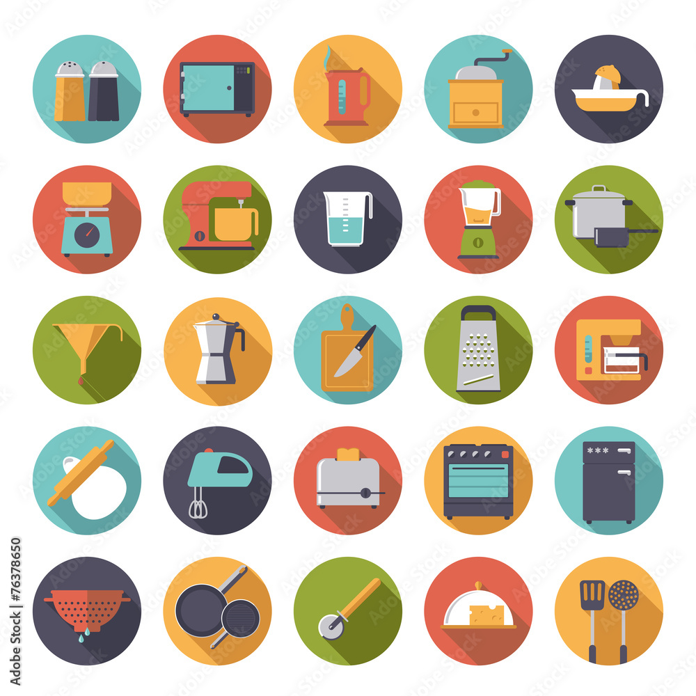 Flat Design Cooking And Kitchen Vector Icons Set Flat Design Cooking And Kitchen Vector Icons Set