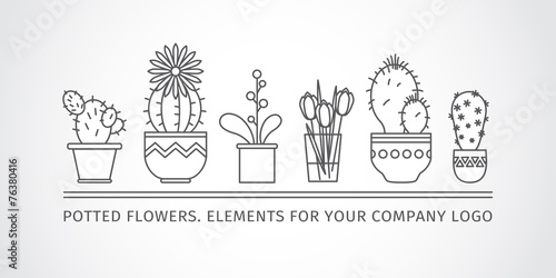 linear design, potted flowers. elements corporate logo.