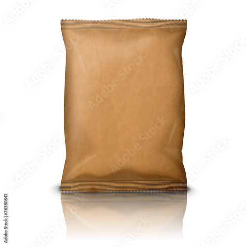 Blank realistic craft paper snack pack isolated on white