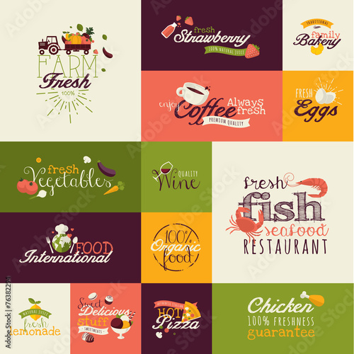 Set of flat design icons for food and drink