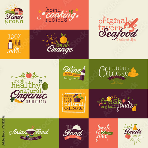 Set of flat design icons for food and drink, and restaurant