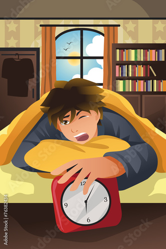 Sleeping man turning off alarm