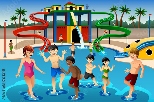 Kids playing in a waterpark