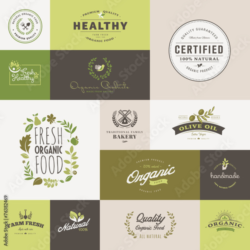 Set of flat design icons for organic food and drink