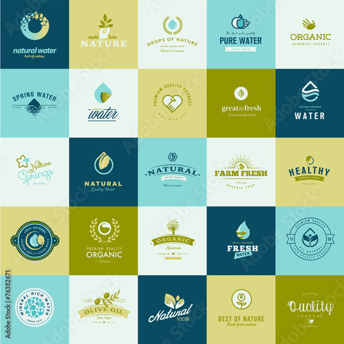Set of flat design icons for nature, food and drink