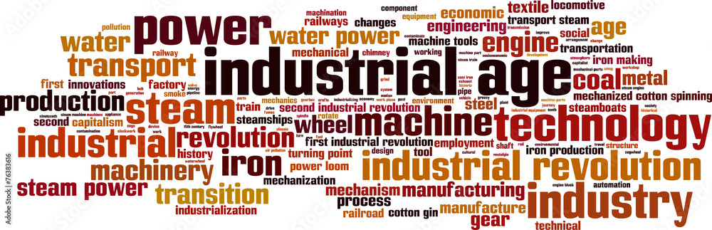 Obraz premium Industrial age word cloud concept. Vector illustration