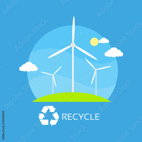 wind turbine tower over blue sky green grass energy recycle